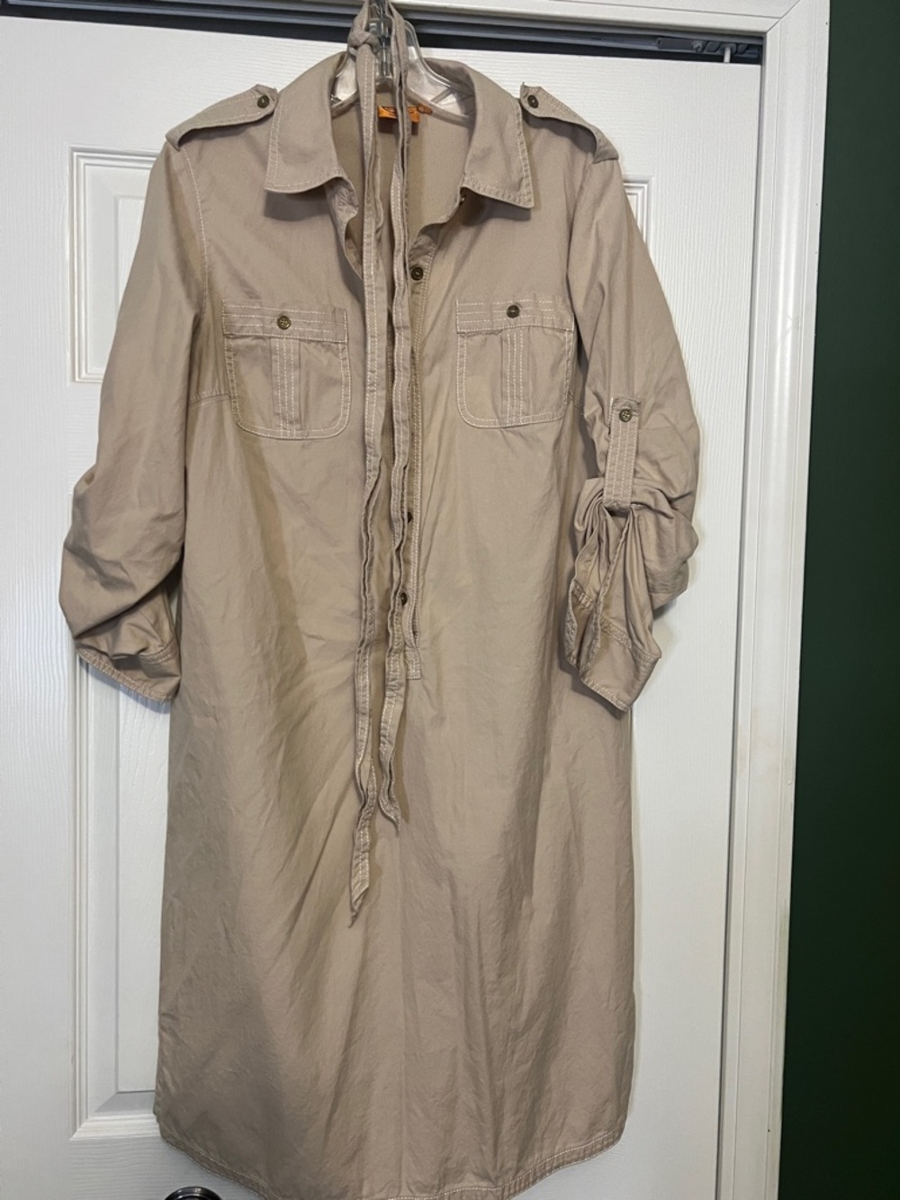 Tory Burch Beige Collared Shirt with Branded Orange Tag